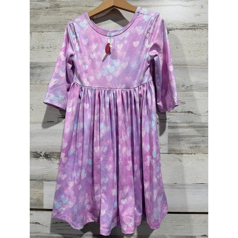 Mila and Rose Dress Girls 5-6 Purple Pastel Heart Print Soft Fairycore Twirl NWT